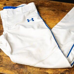 Under Armour Boys Baseball Pants White with Royal Blue Piping Large
